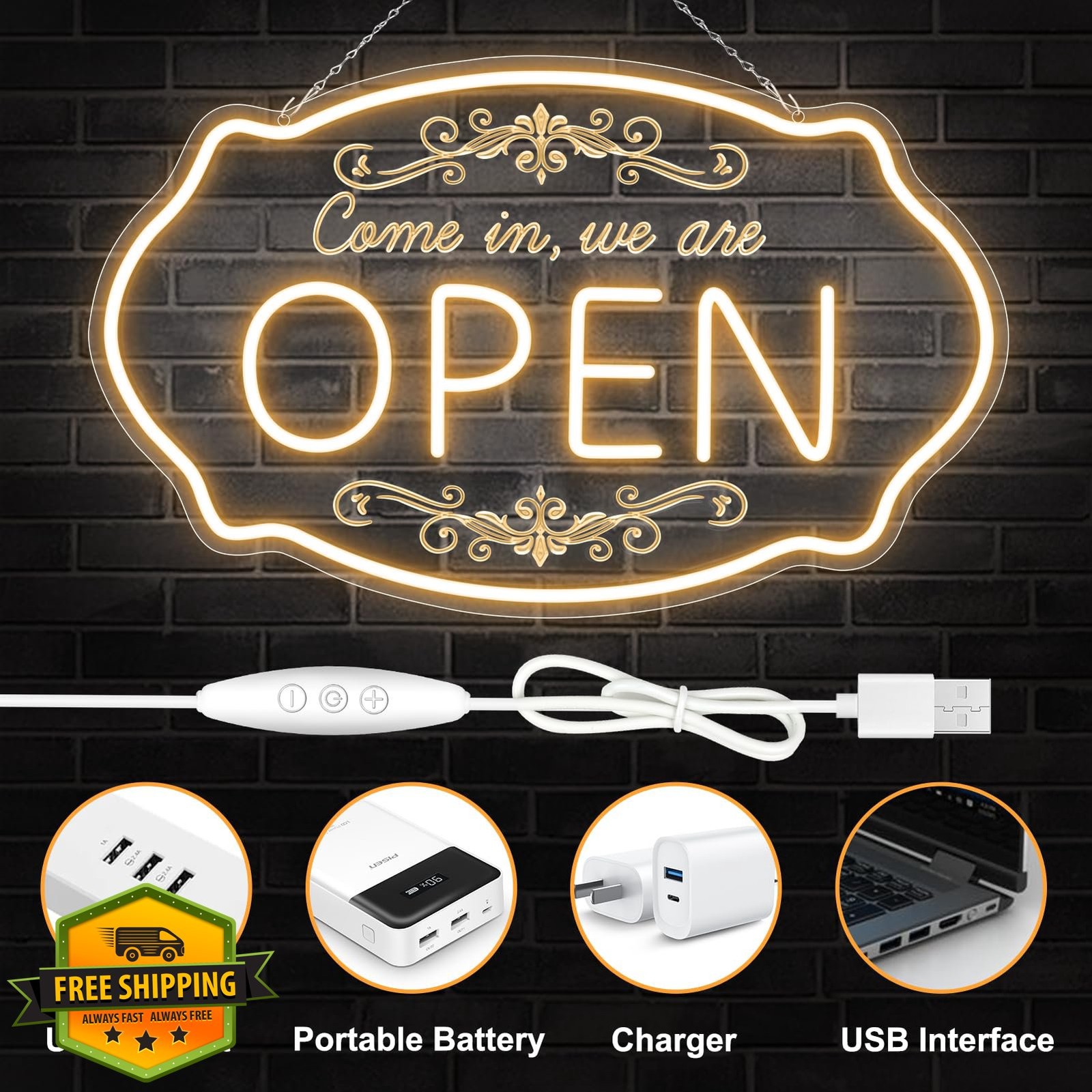 NELTBESIN LED Open Sign 23.5×14 Warm White