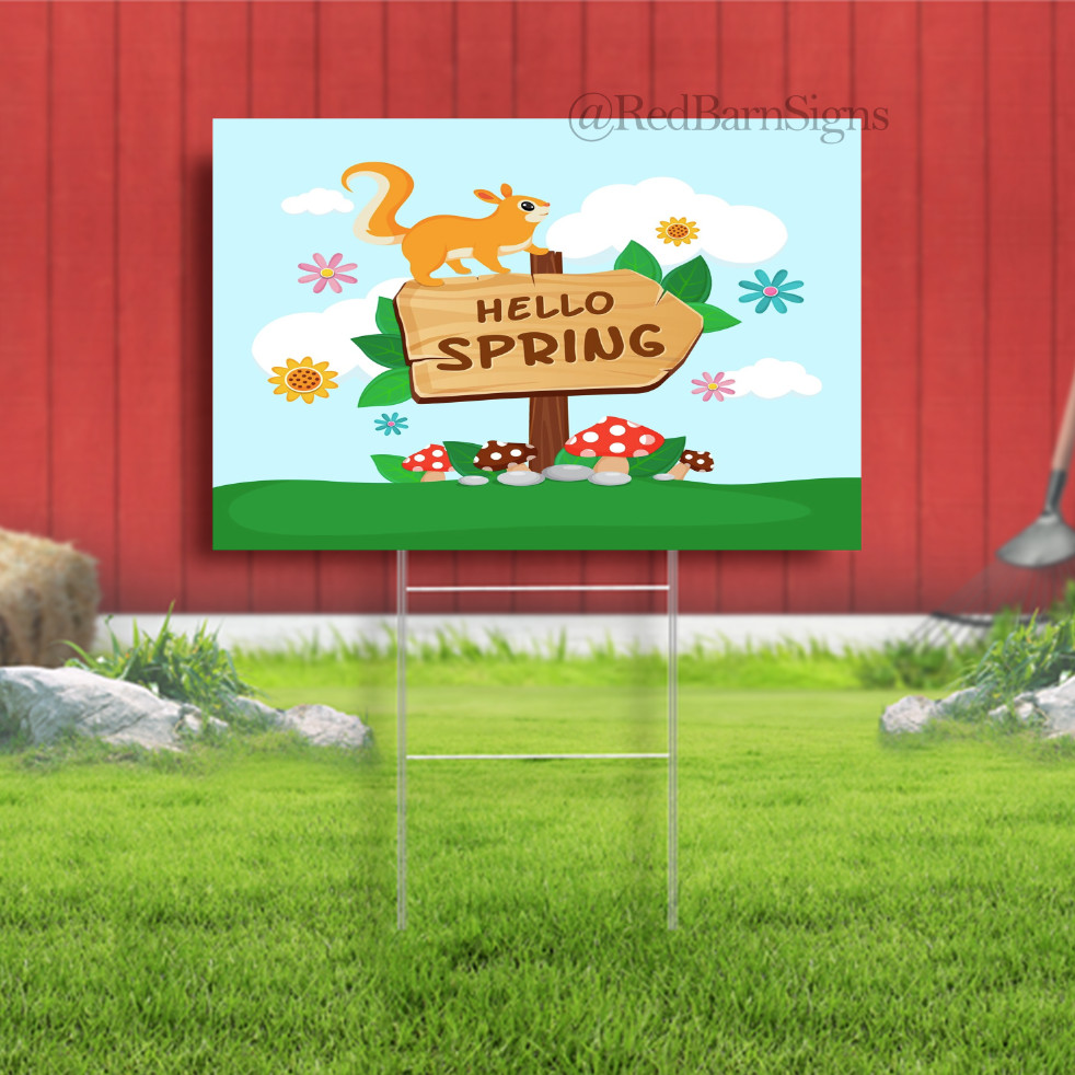 Hello Spring Time 007 One-Sided Yard Sign with Metal Stakes