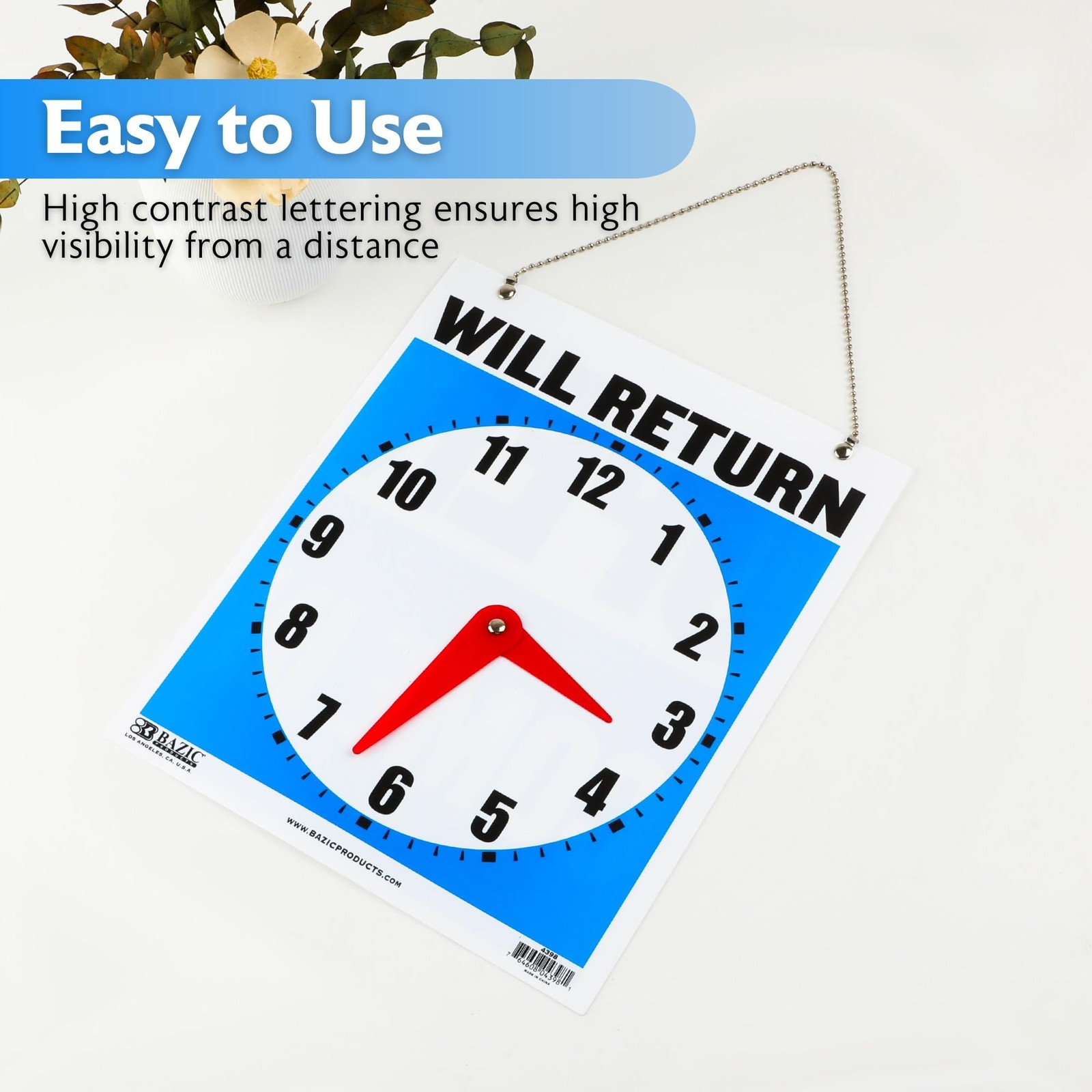 BAZIC Products Will Return/Open Clock Sign, 7.5 x 9 1-Pack,