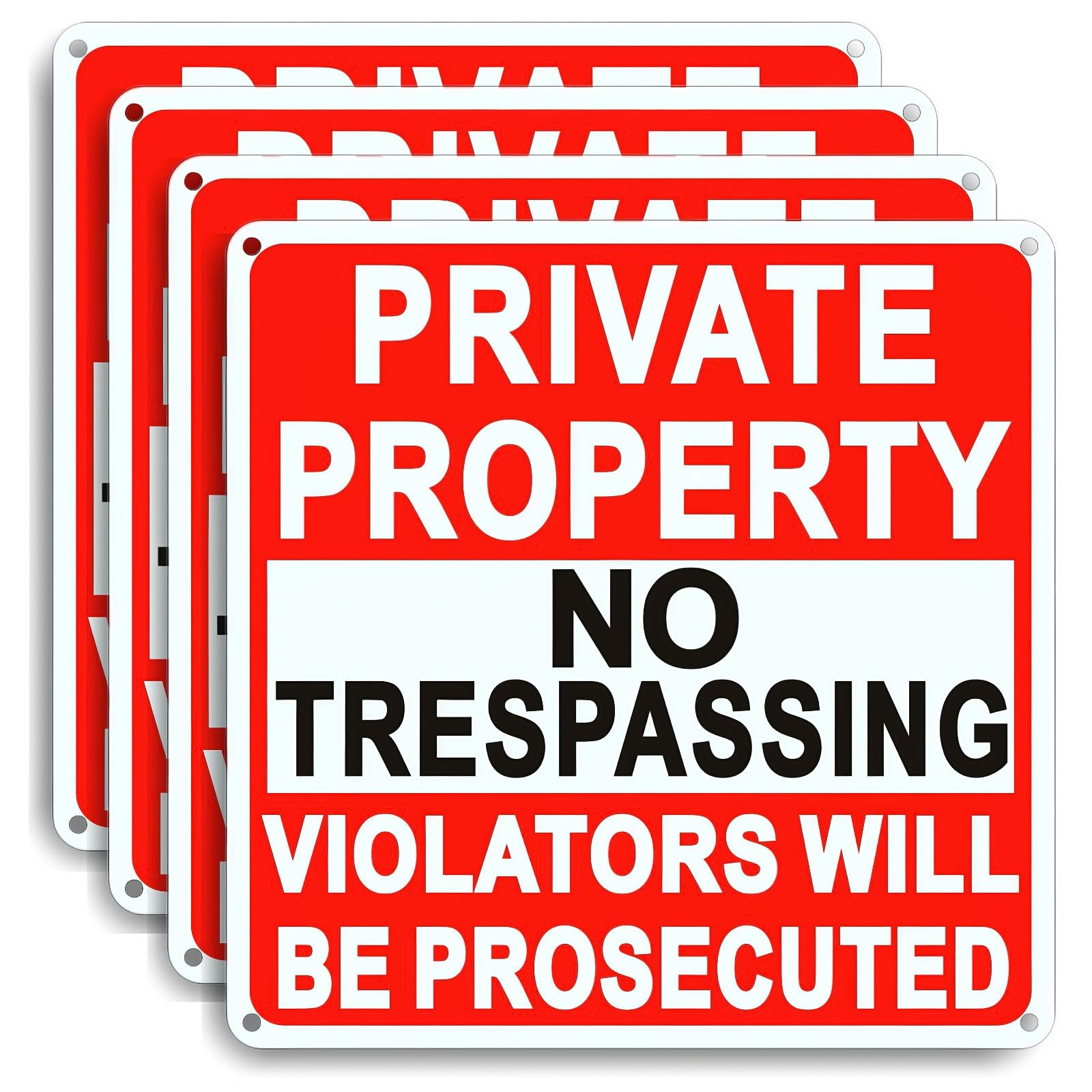 4 Pack Large No Trespassing Signs Private Property 9.5 Inch x 9.5 Inch Metal Sig