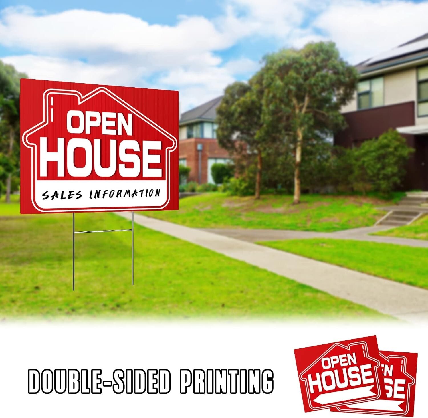 Open House Signs 5 Pack 16″ x 12″ Double-Sided Yard Signs with Metal H Stakes…