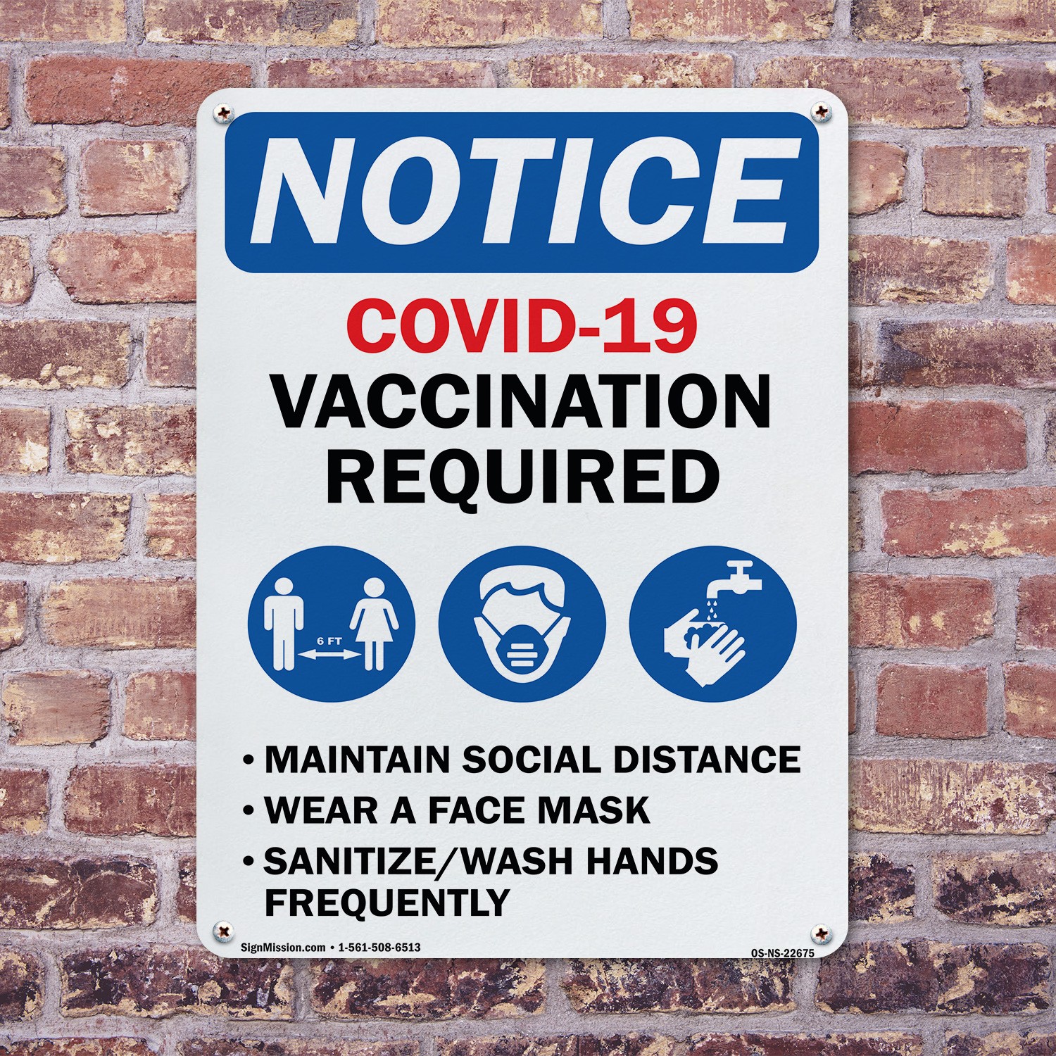 Covid-19 Vaccination Required Public Safety Sign Metal,, Decal 5 or 10 Pack