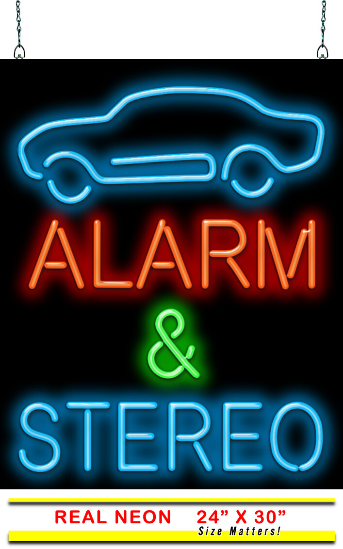 Alarm & Stereo Neon Sign Jantec 24″ x 30″ Auto Store Sound System Security