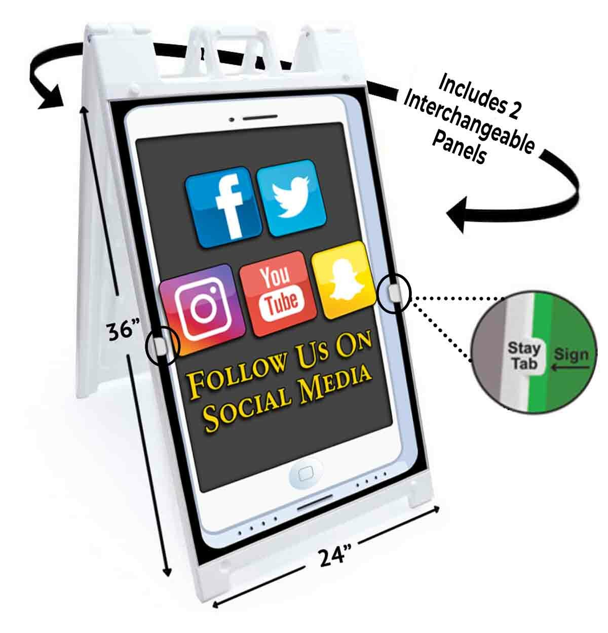 FOLLOW US Signicade 24×36 Aframe Sidewalk Sign Banner Decal SOCIAL MEDIA