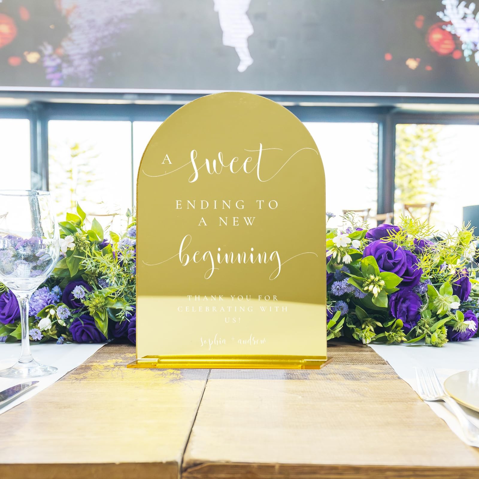 5 PCS Gold Mirror Arch Acrylic Sign Stand 8×10 Inch Blank Wedding Table Base