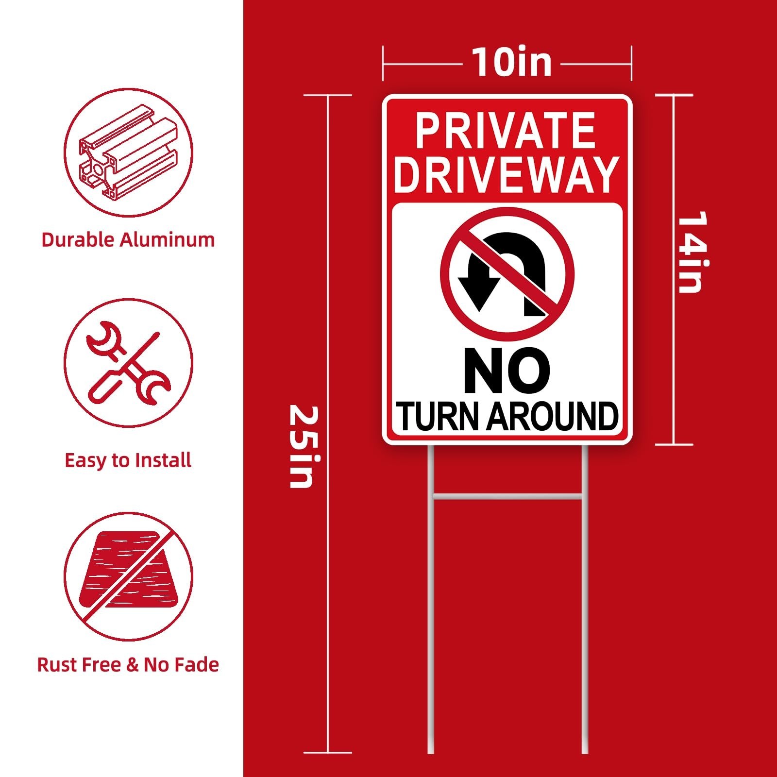 No Turn Around Driveway Sign, 2 Pack Private Driveway Signs 14″x10″ Double-Si…
