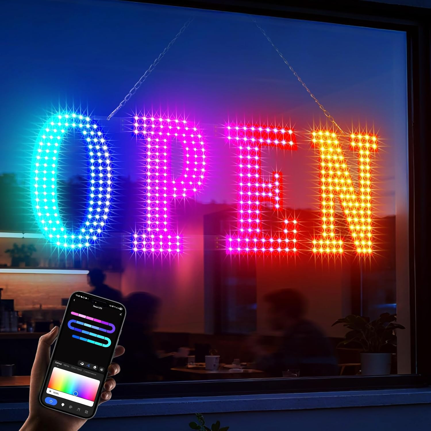 Large LED Open Sign with Remote & App Control for Stores & Cafes