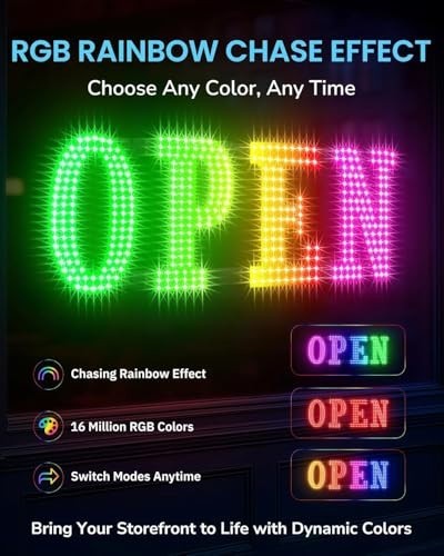 LED Open Sign for Business 48×16 with Remote Control App Timer Custom Colors
