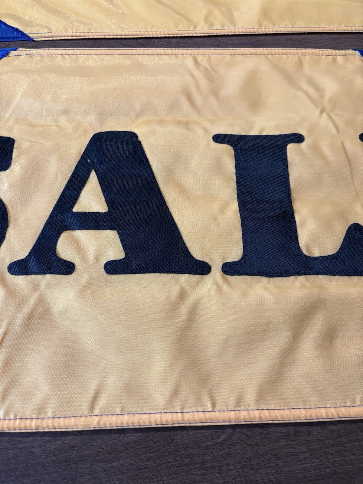 SALE Two Sided Grommets Sewn Letter Nylon Retail Banner Yellow Blue & Black (2)