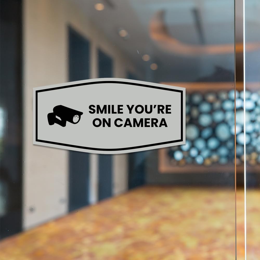 1 Pack Medium Smile Youre On Camera Sign, Black Gold, Fancy, Business