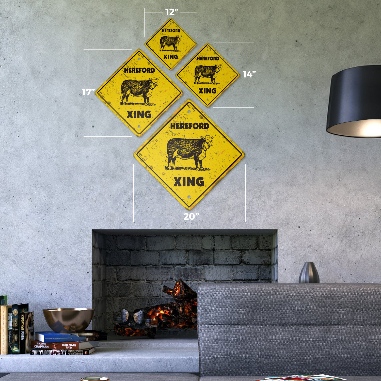 Hereford Vintage Crossing Sign Xing Plastic Rustic cow cattle steet farm milk da