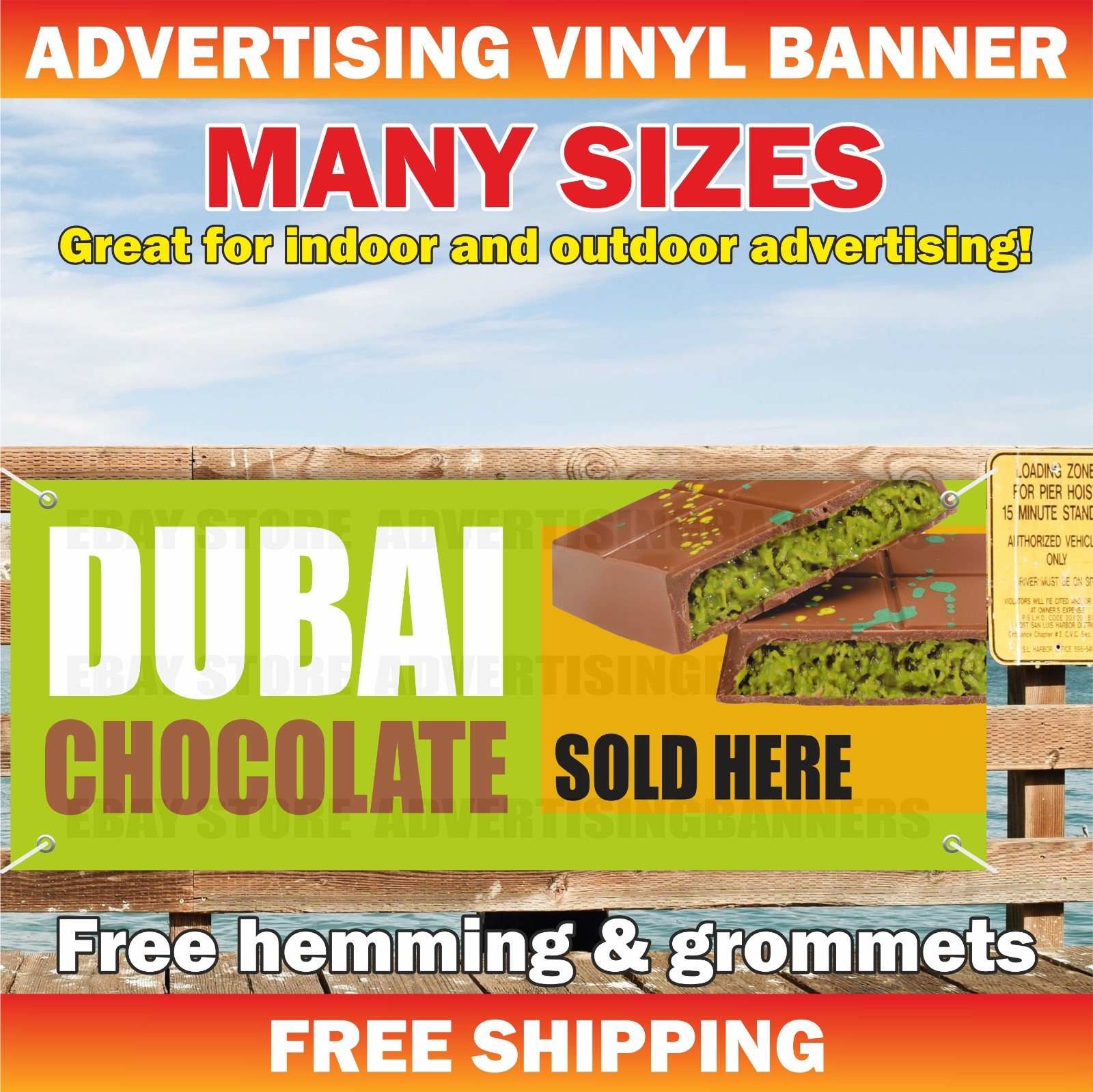 DUBAI CHOCOLATE SOLD HERE Advertising Banner Vinyl Sign Sweets Store Candy Sale