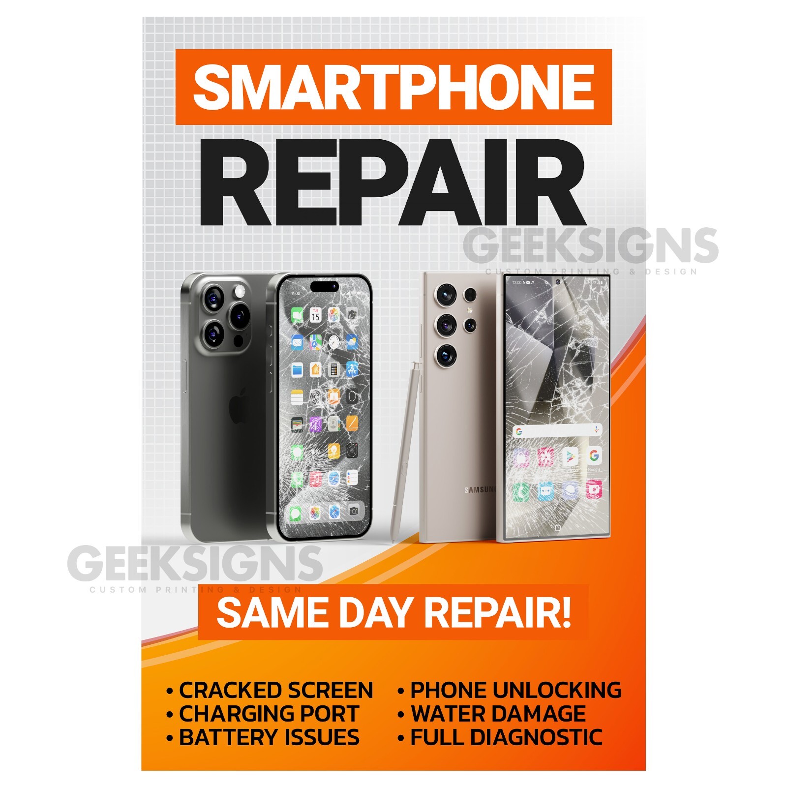 Smartphone Repair Service Poster – Quick Fix Apple & Samsung – Store Banner Sign