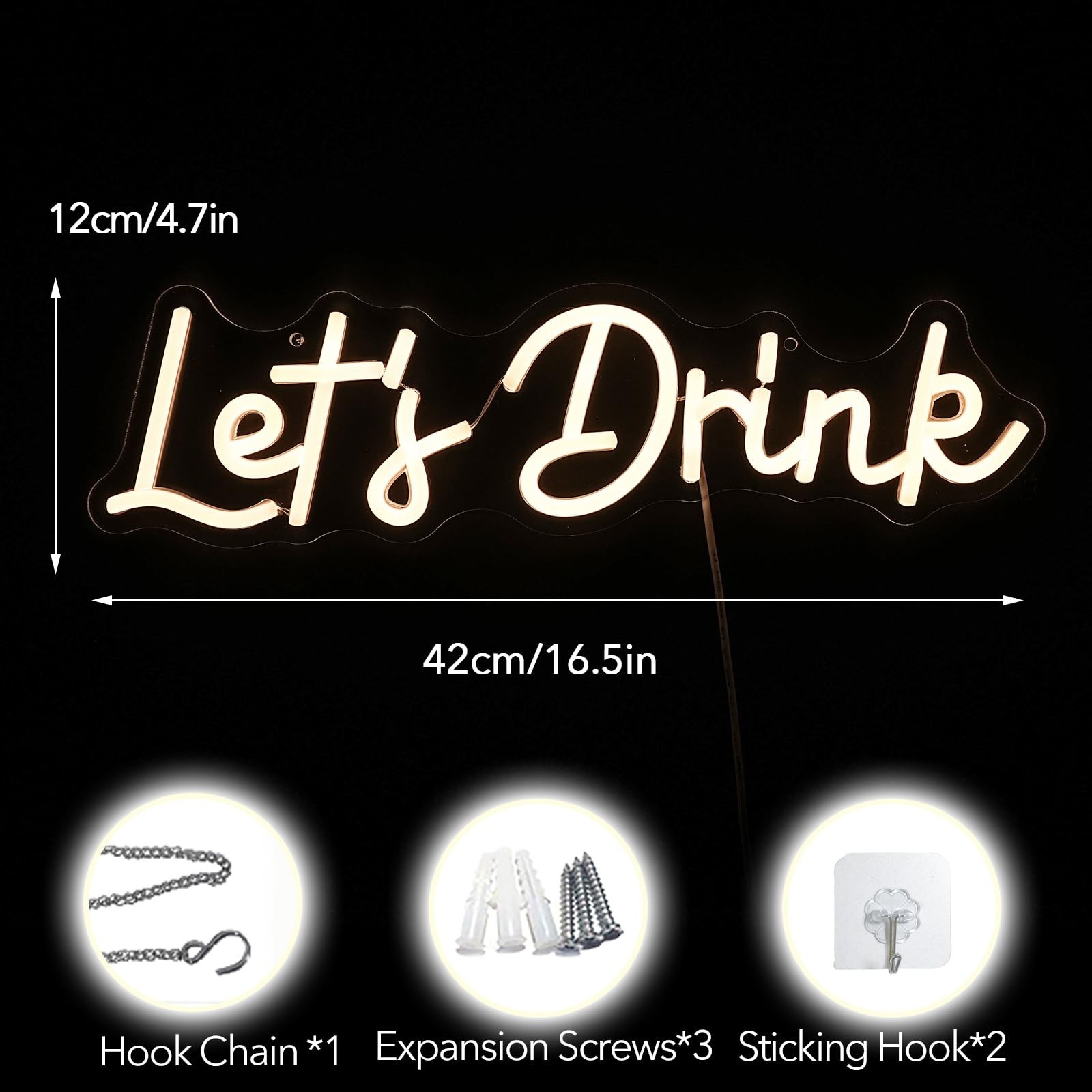 Let’s Drink Neon Sign,Bar Neon Sign For Wall Decor,Warm White Led Signs Usb P…