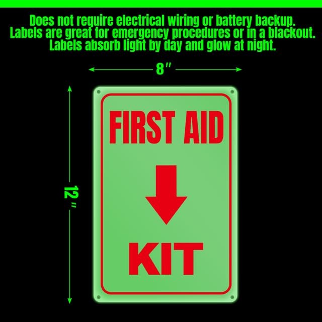 Glow In The Dark First Aid Kit Sign 8 x 12 Inches – Sturdy Acrylic Glow Signs…