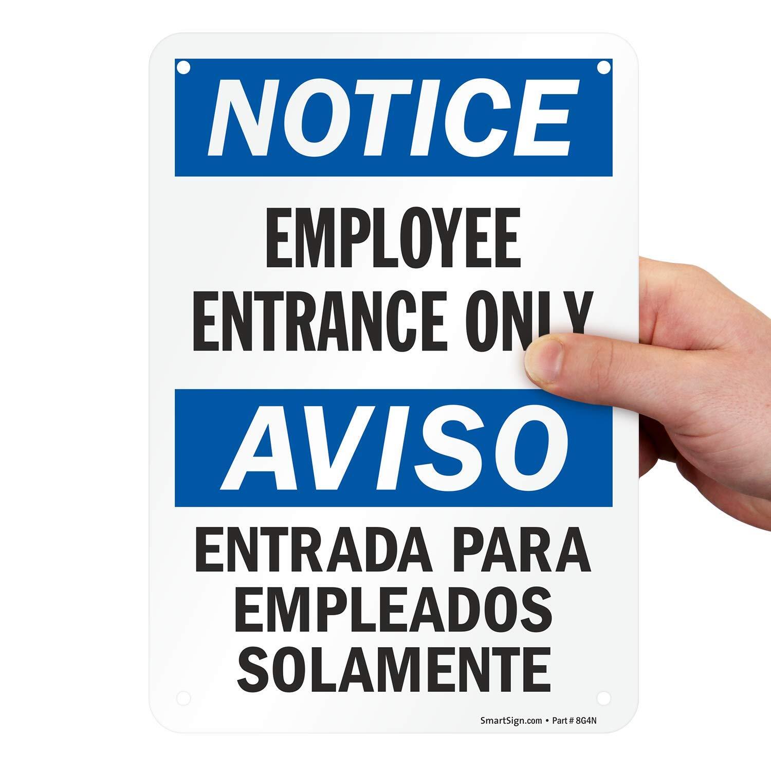 7×10 inch Bilingual Notice Sign Employee Entrance Only Plastic Business Sign
