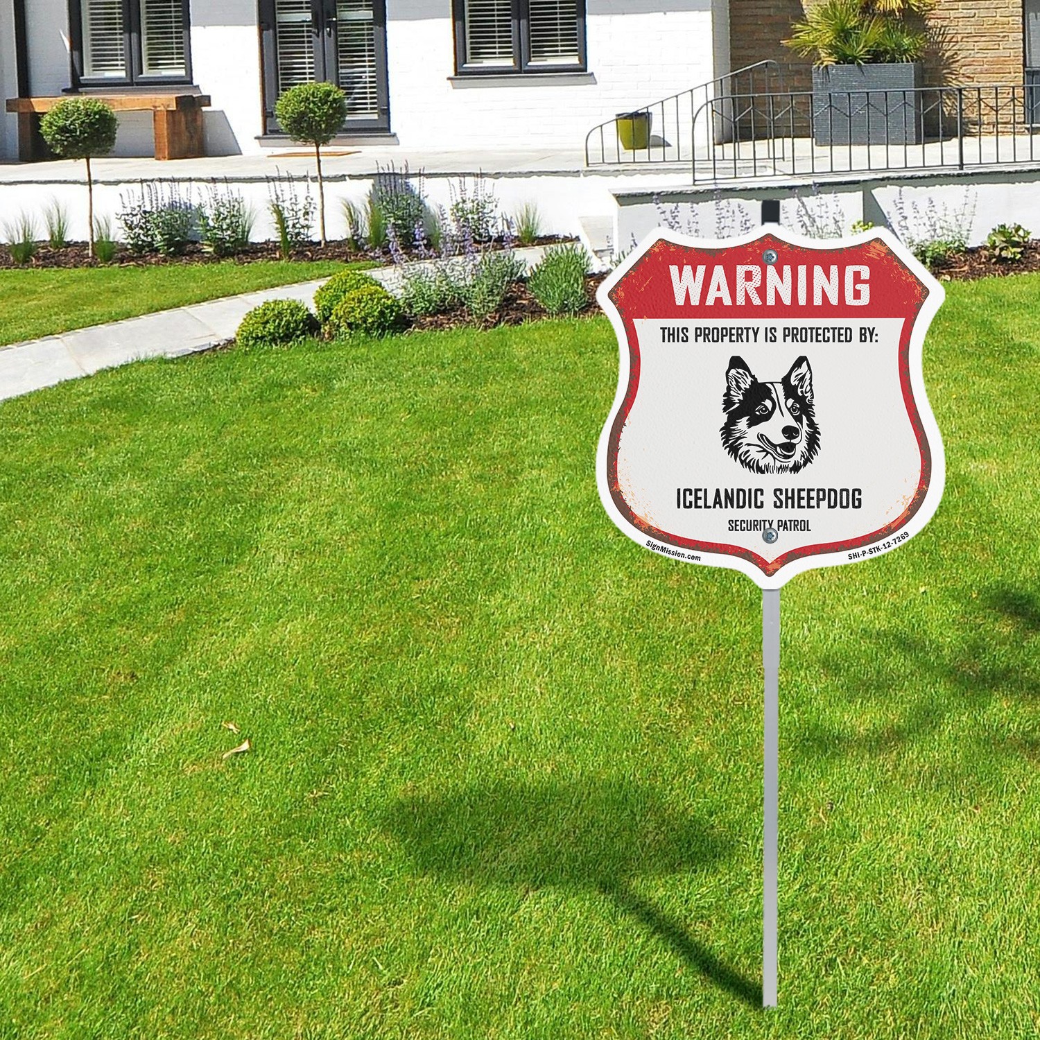 Warning Property Protected by Icelandic Sheepdog Made in Shield Sign With Stake