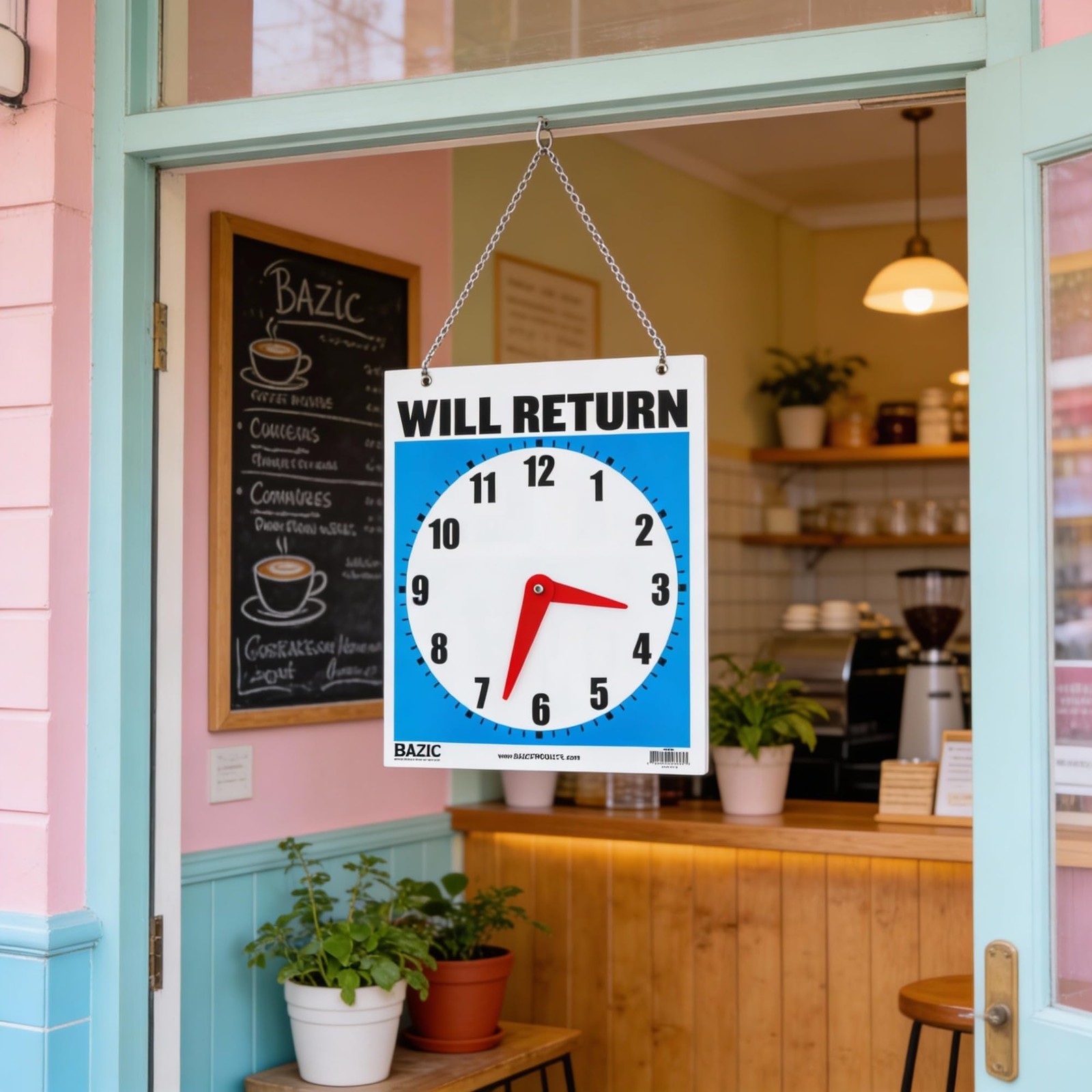 BAZIC Products Will Return/Open Clock Sign, 7.5 x 9 1-Pack,