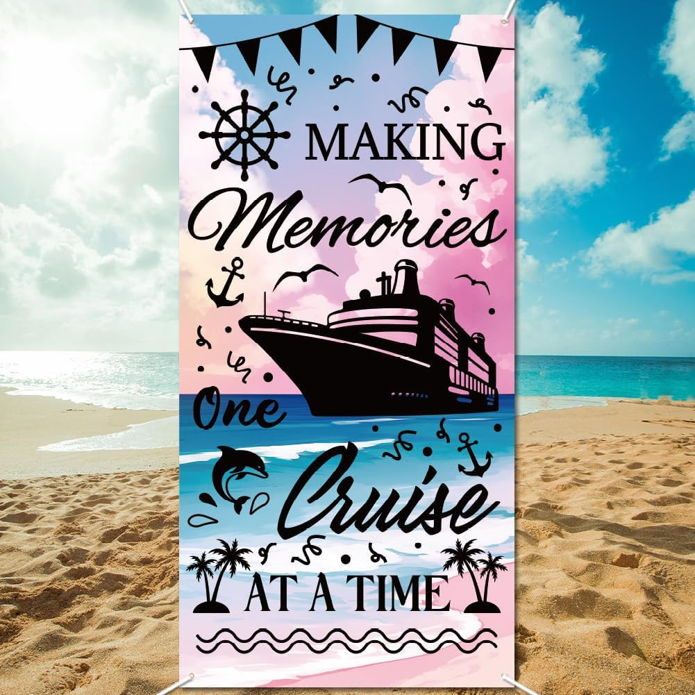 Cruise Ship Background Photo Door Banner for Party Decor, 5.9X2.9Ft Ocean Travel