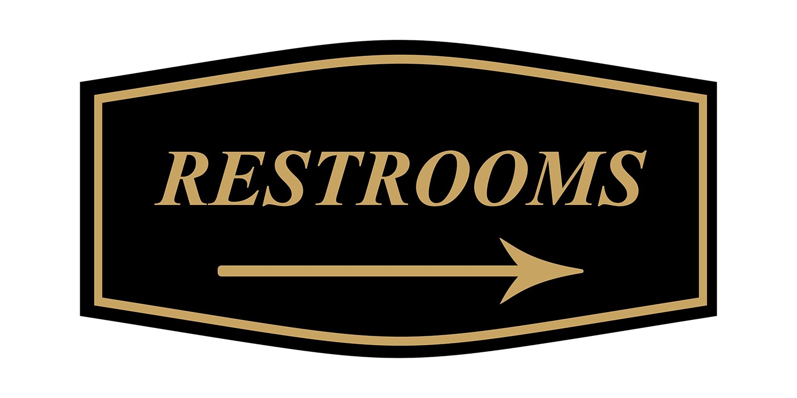 Fancy Restrooms Right Arrow Sign Black Gold Medium 1 Pack Commercial