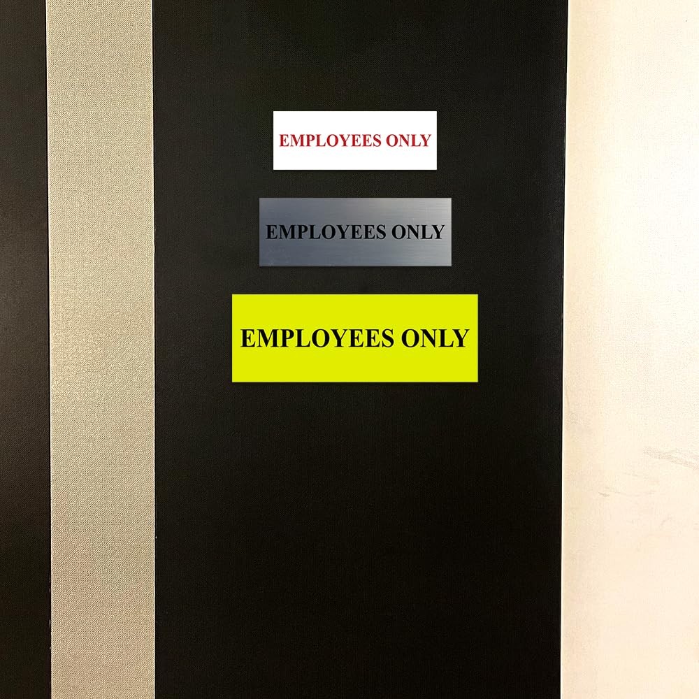 Employees Only Door Sign Small Black and Gold Self-Adhesive for Office