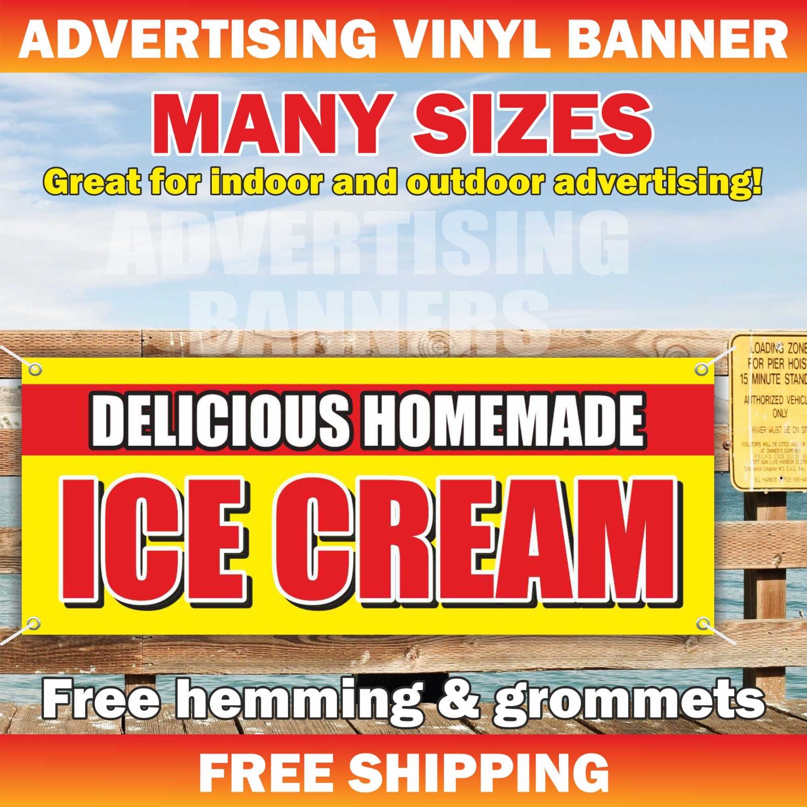 DELICIOUS HOMEMADE ICE CREAM Advertising Banner Vinyl Mesh Sign Shaved Snow Cone
