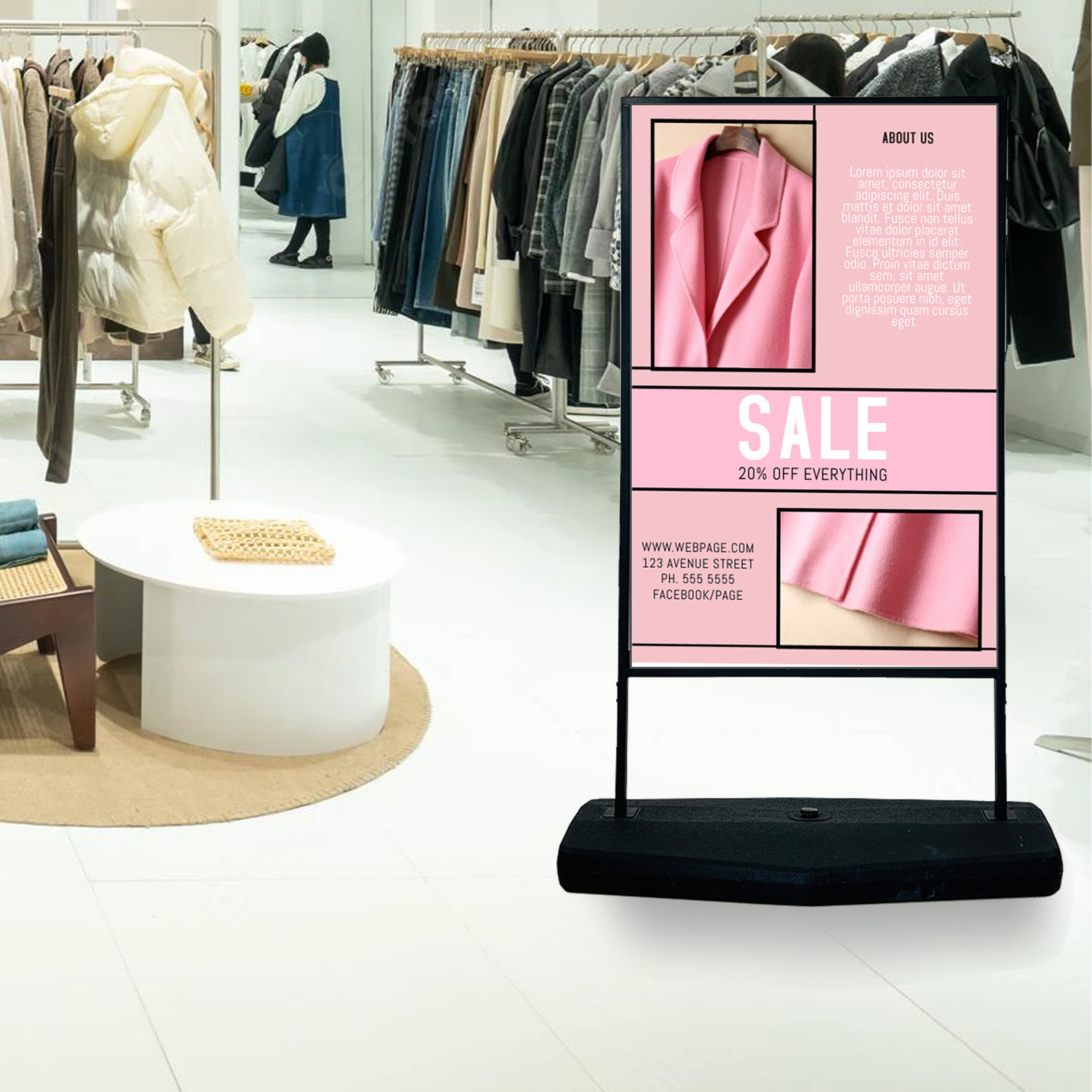 Floor Stand Sign Holder 23⅔”x35½” Indoor and Outdoor Sidewalk Refillable Water
