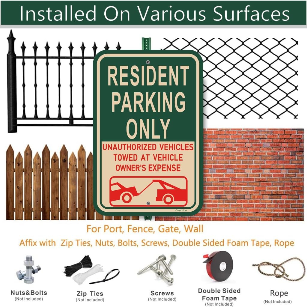 Resident Parking Only Unauthorized Towed Reflective Metal Sign 18×12 In 2 PCS