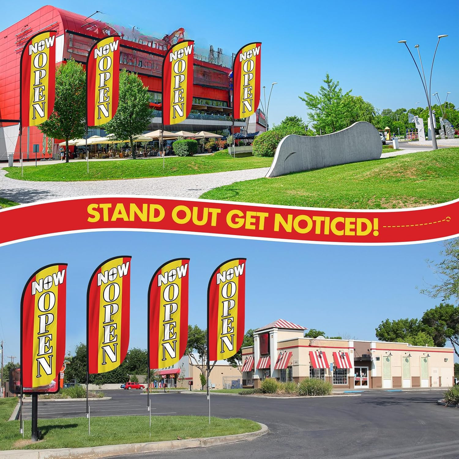 7.2 Ft Open Feather Flag Kit – 4 Sets for Business Grand Opening (Red)