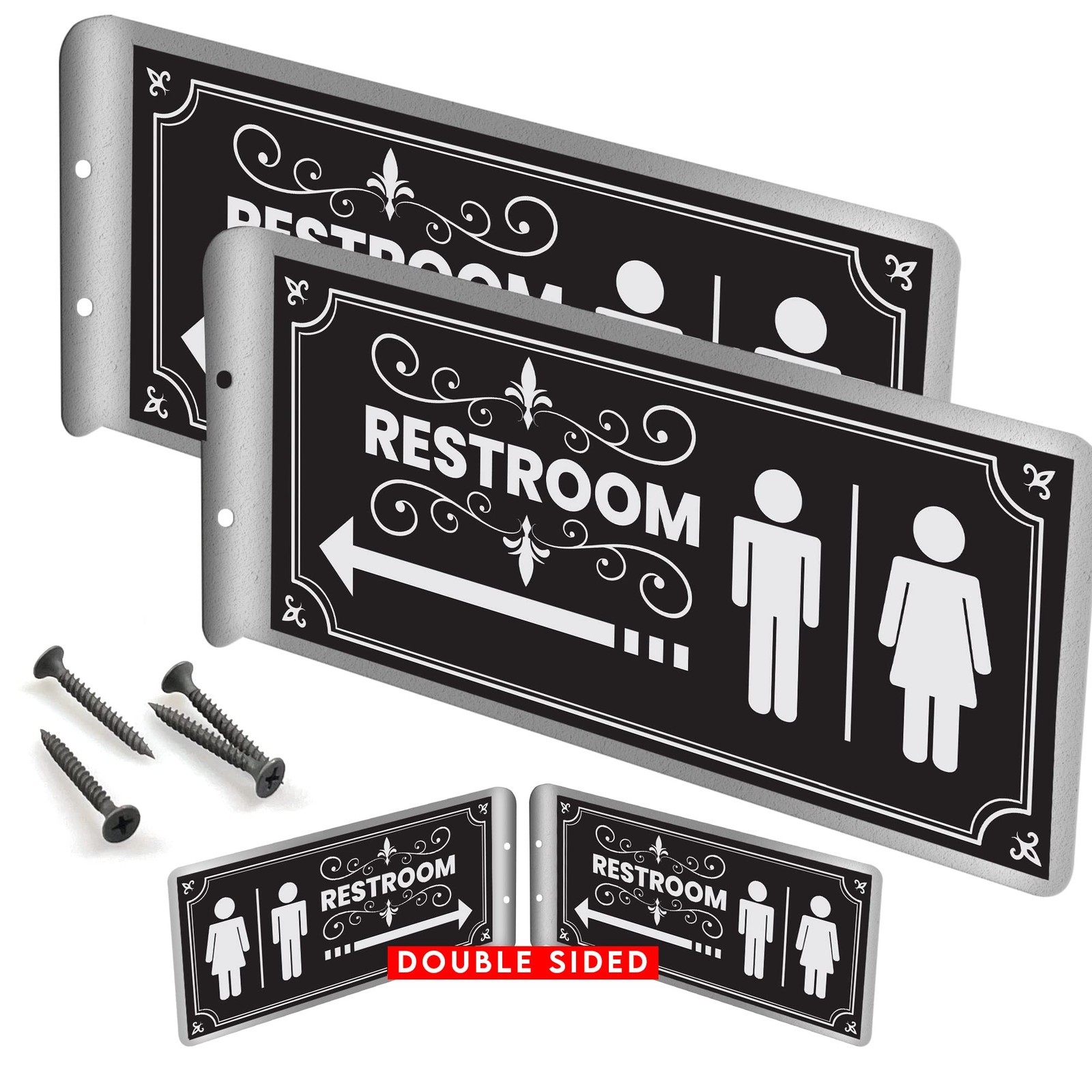 Double Sided Aluminum Restroom Signs 2 Pack Metal Bathroom 12×5.5 Inch Screws