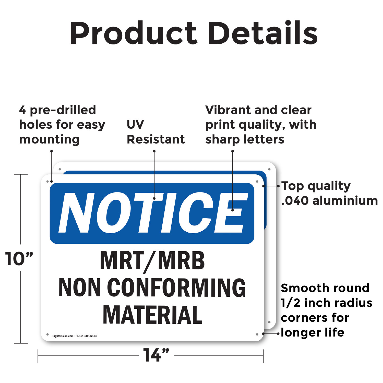 (2 Pack) Mrt Mrb Nonconforming Material OSHA Notice Sign Decal Metal Plastic
