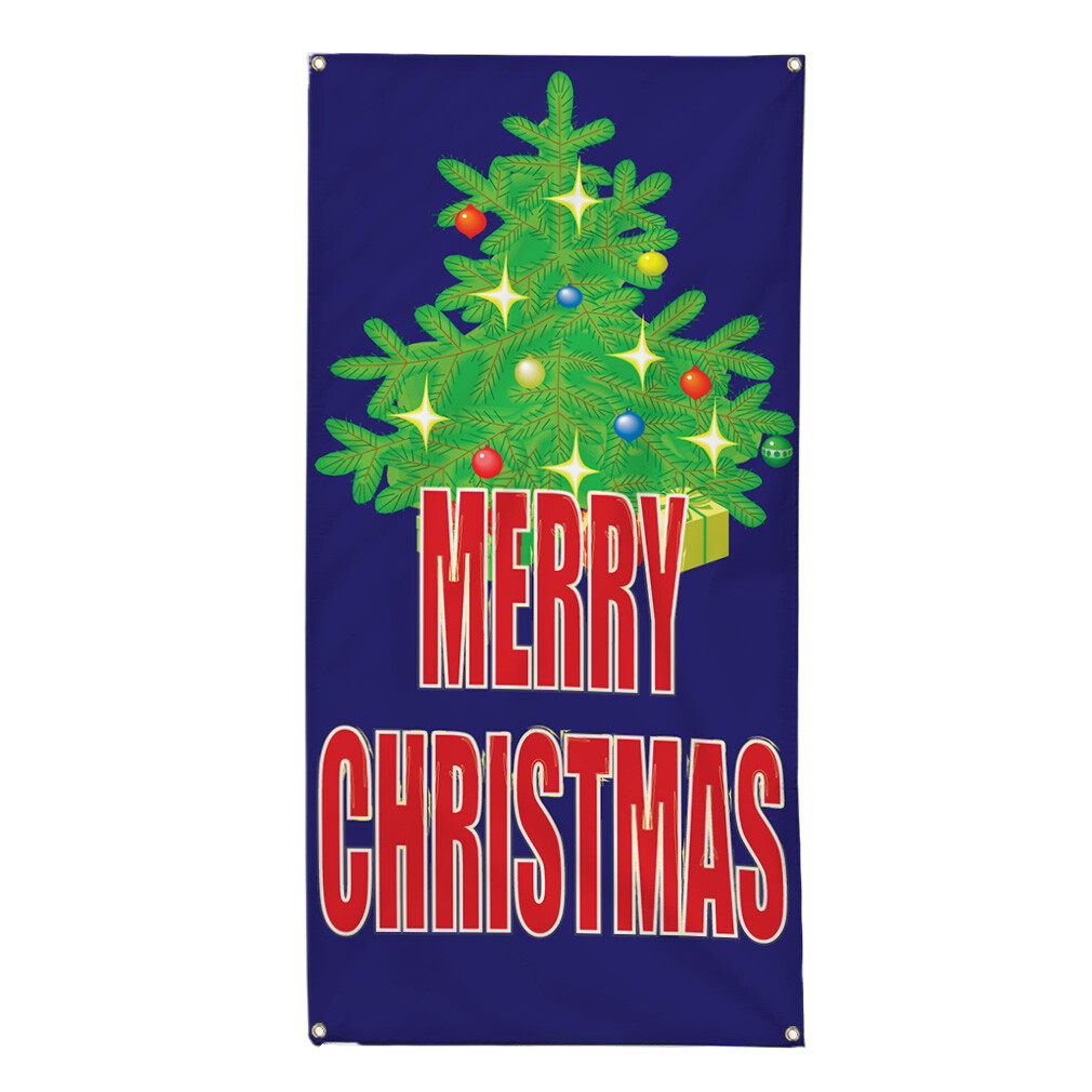 Vertical Vinyl Banner Multiple Sizes Merry Christmas Tree Toys Decorations