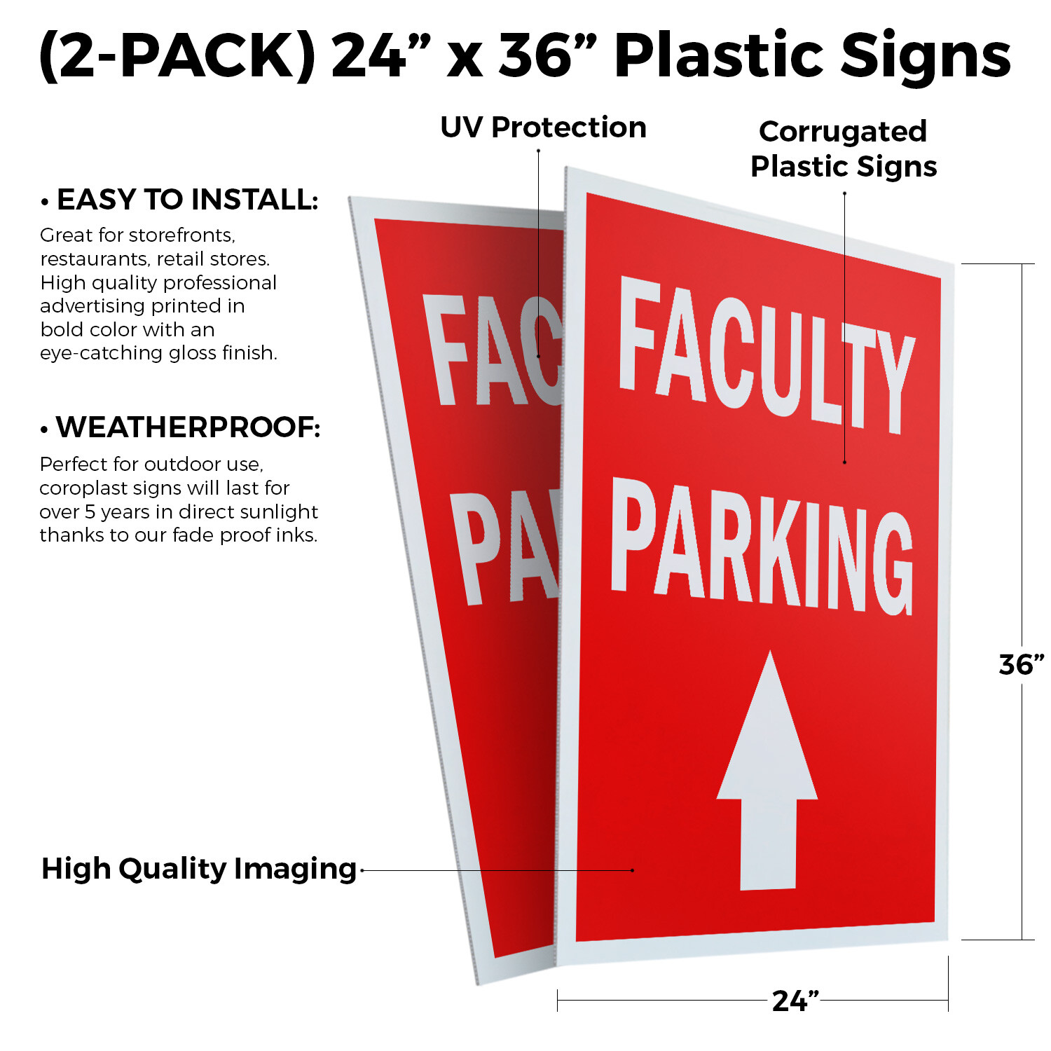 Faculty Parking With Up Arrow 24″ x 36″ 2 Pack Of Store Sign Plastic Or Decal