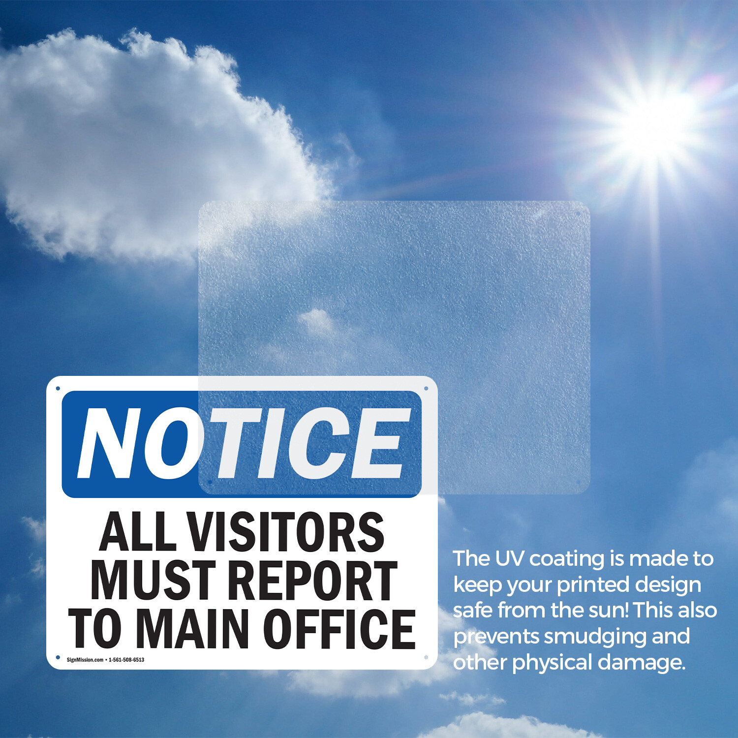 (2 Pack) All Visitors Must Report To Main Office OSHA Notice Sign Decal Metal