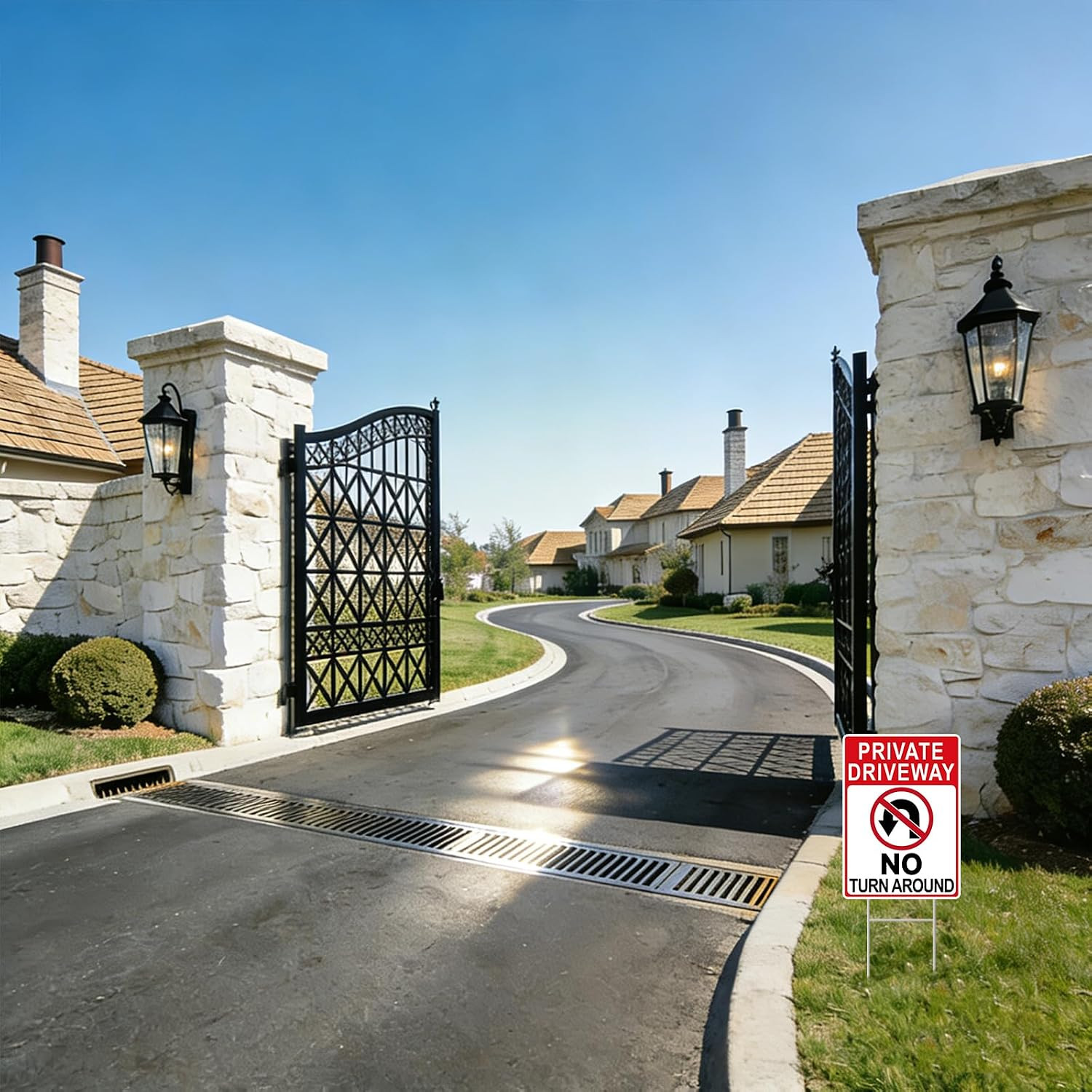 No Turn around Driveway Sign, 2 Pack Private Driveway Signs 14″X10″ Double-Sided