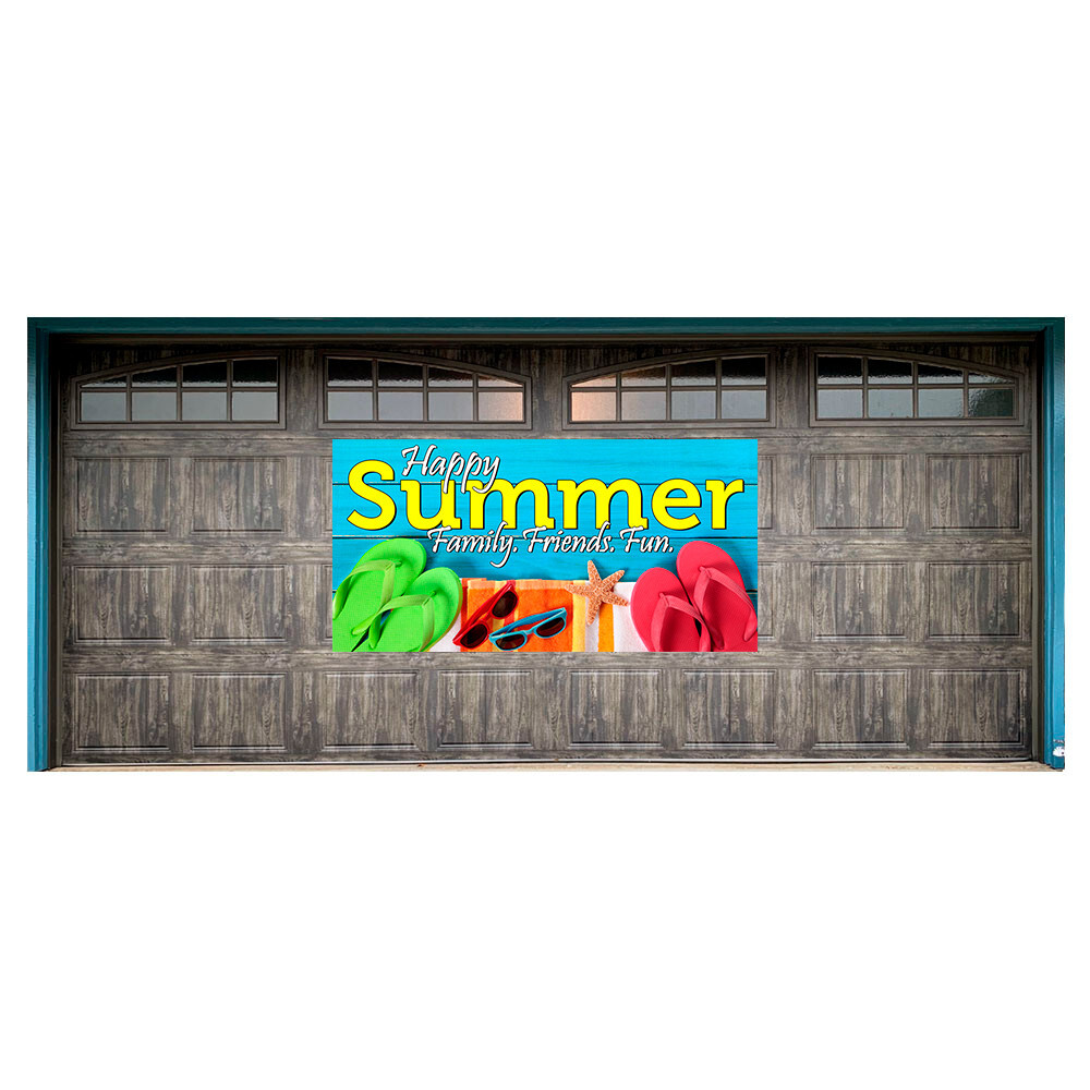 Happy Summer 42″ x 84″ Magnetic Garage Banner For Steel Garage Doors