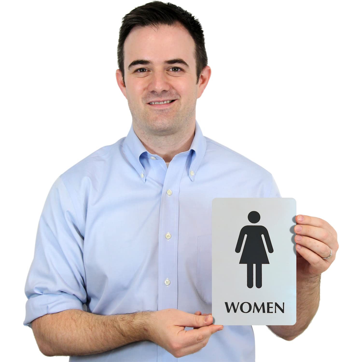 6×9 Inch Womens Restroom Sign Stainless Steel Engraved Door Mount Silver