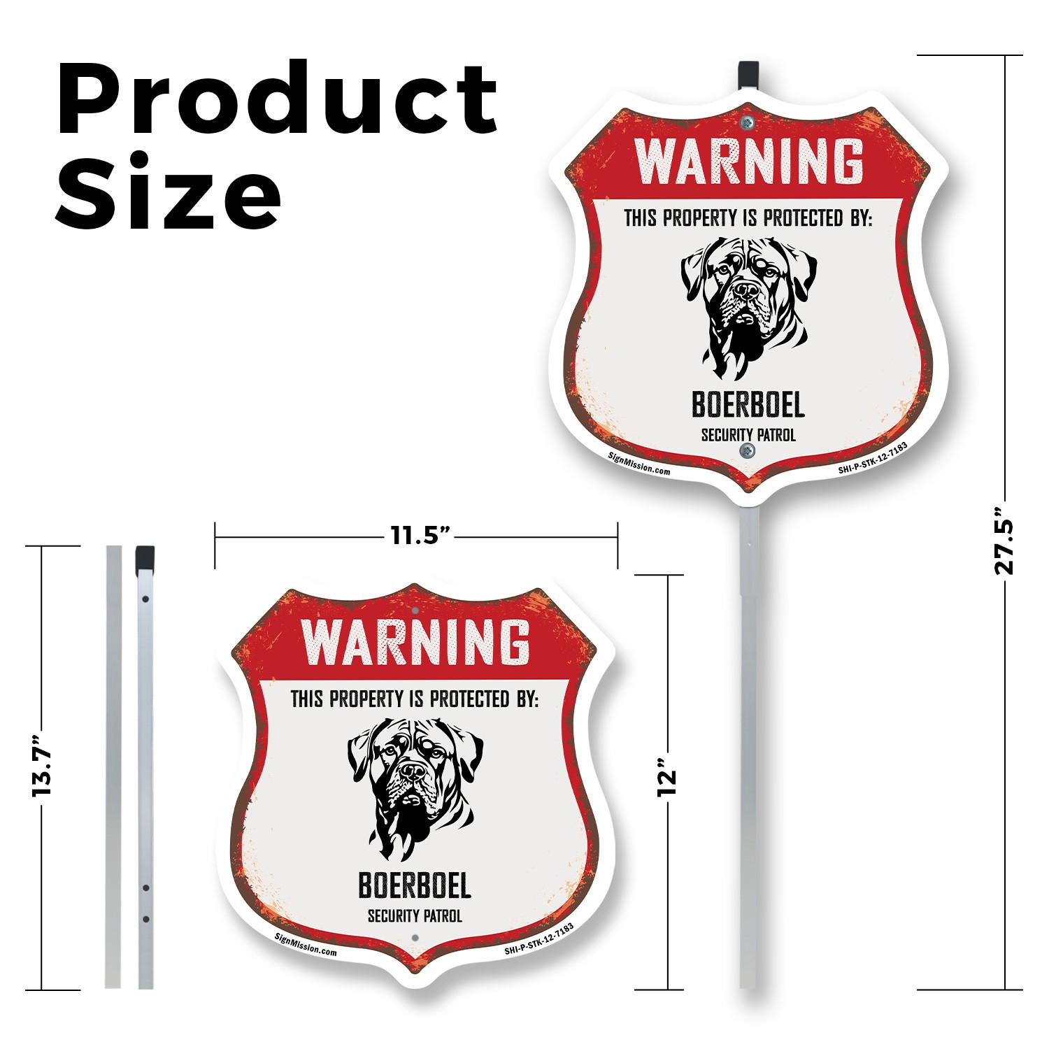Warning Property is Protected by Boerboel Shield Sign With Stake Made in the USA
