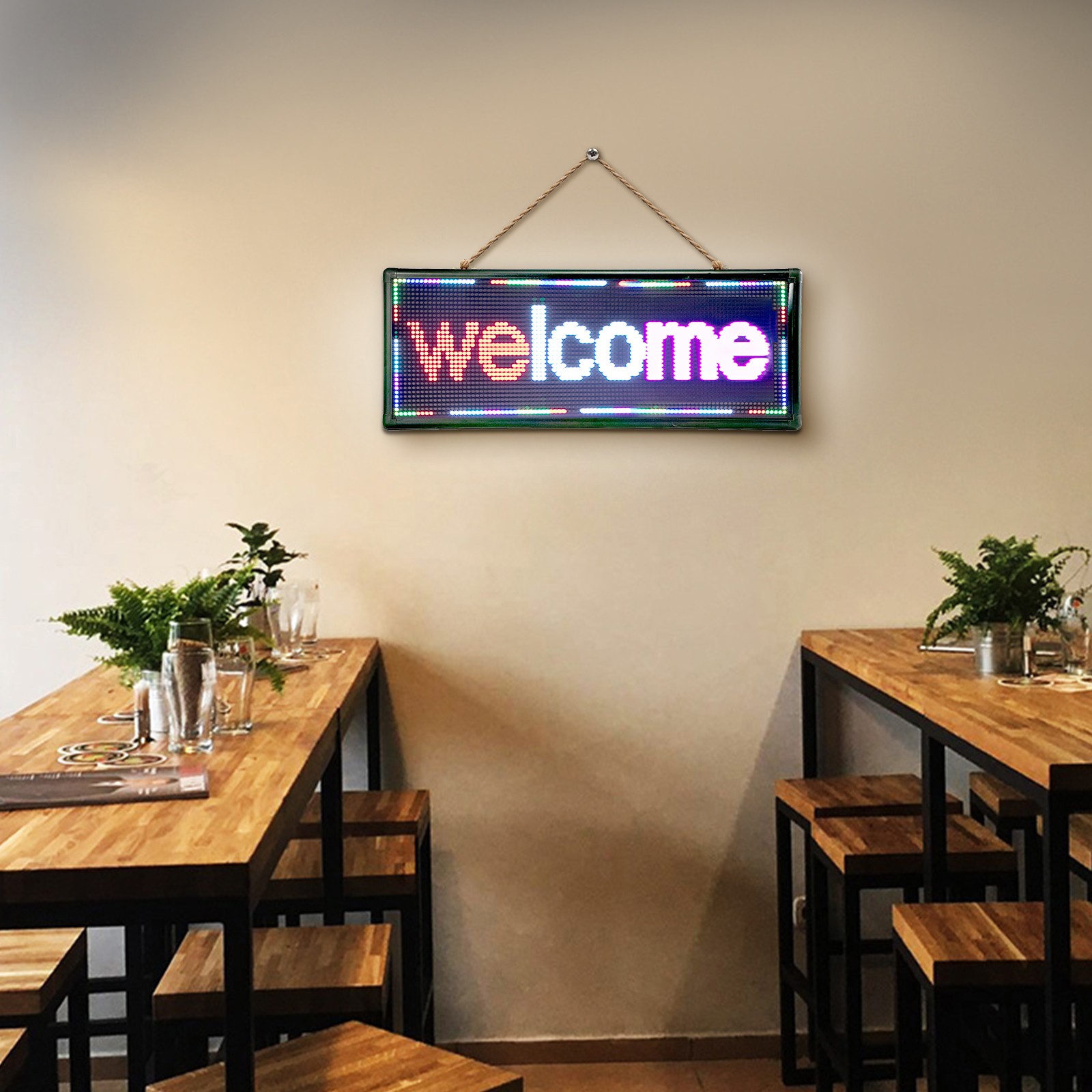 40x15in LED Light Sign, Hanging Banner, LED Tri-Color Sign For Mall, Restaurant
