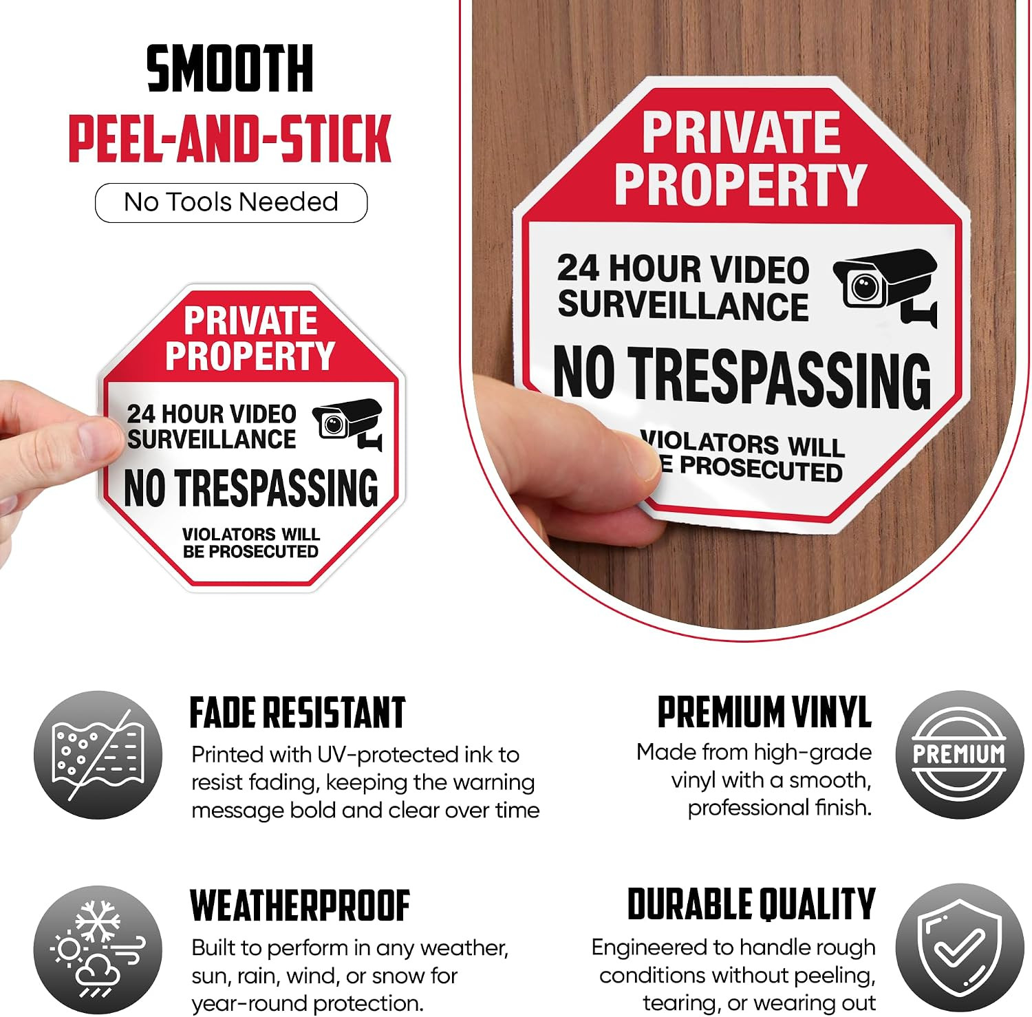 | Private Property No Trespassing Stickers (6 Pcs), (TWO SIZES, 2 LARGE 3.5″ …