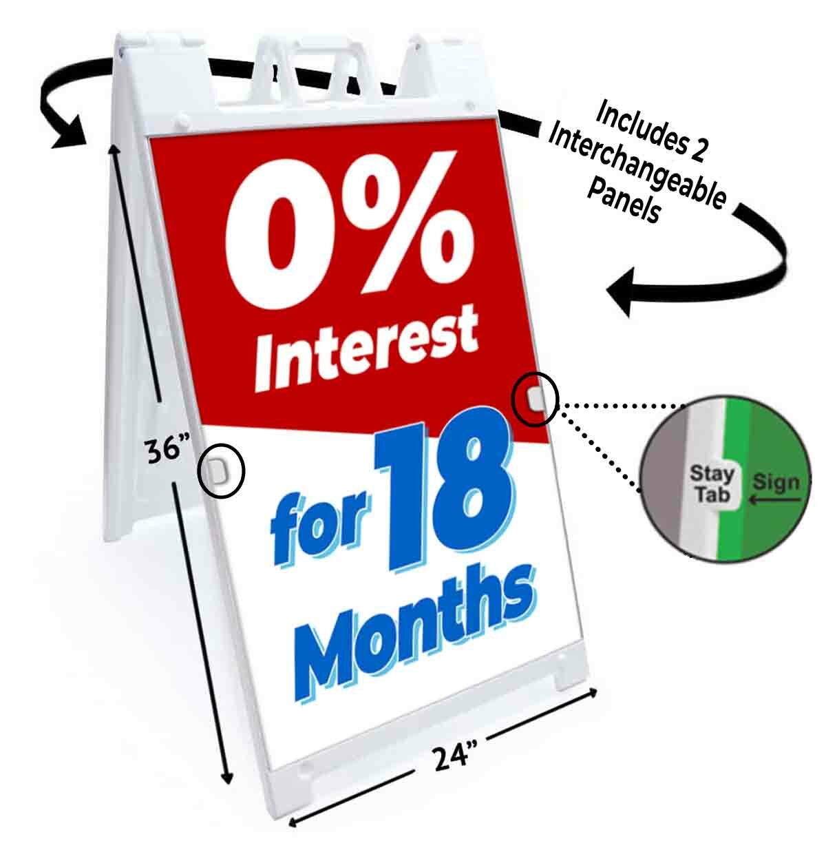 0% INTEREST Signicade 24×36 A Frame Sidewalk Pavement Sign Double Sided Sandwich