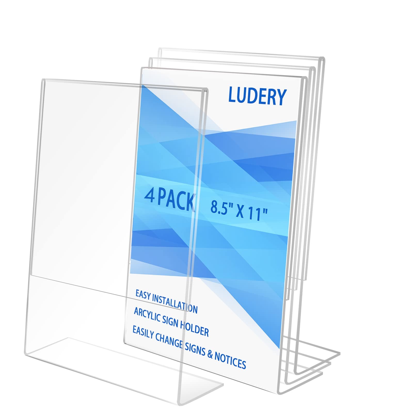Ludery 8.5×11 Inches Acrylic Sign Slant Back Holder, Plastic ‎4pack, Clear