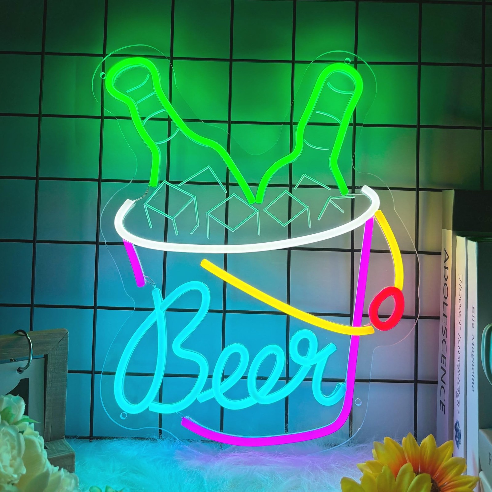 Beer Neon Sign for Wall Decor Dimmable Beer Neon Signs Bar Led Sign for Man C…