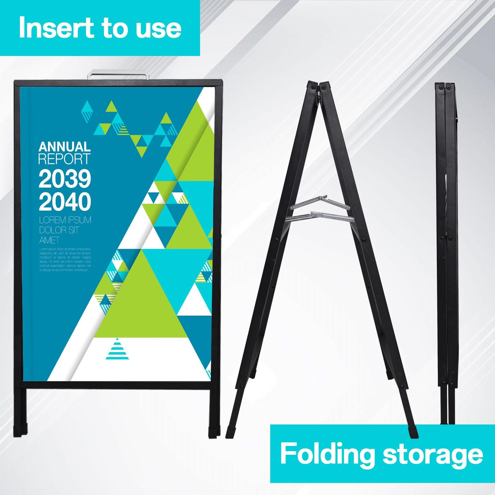 24 x 36 in Heavy Duty Slide-in Folding A-Frame Sidewalk Sign Metal Pavement Sign