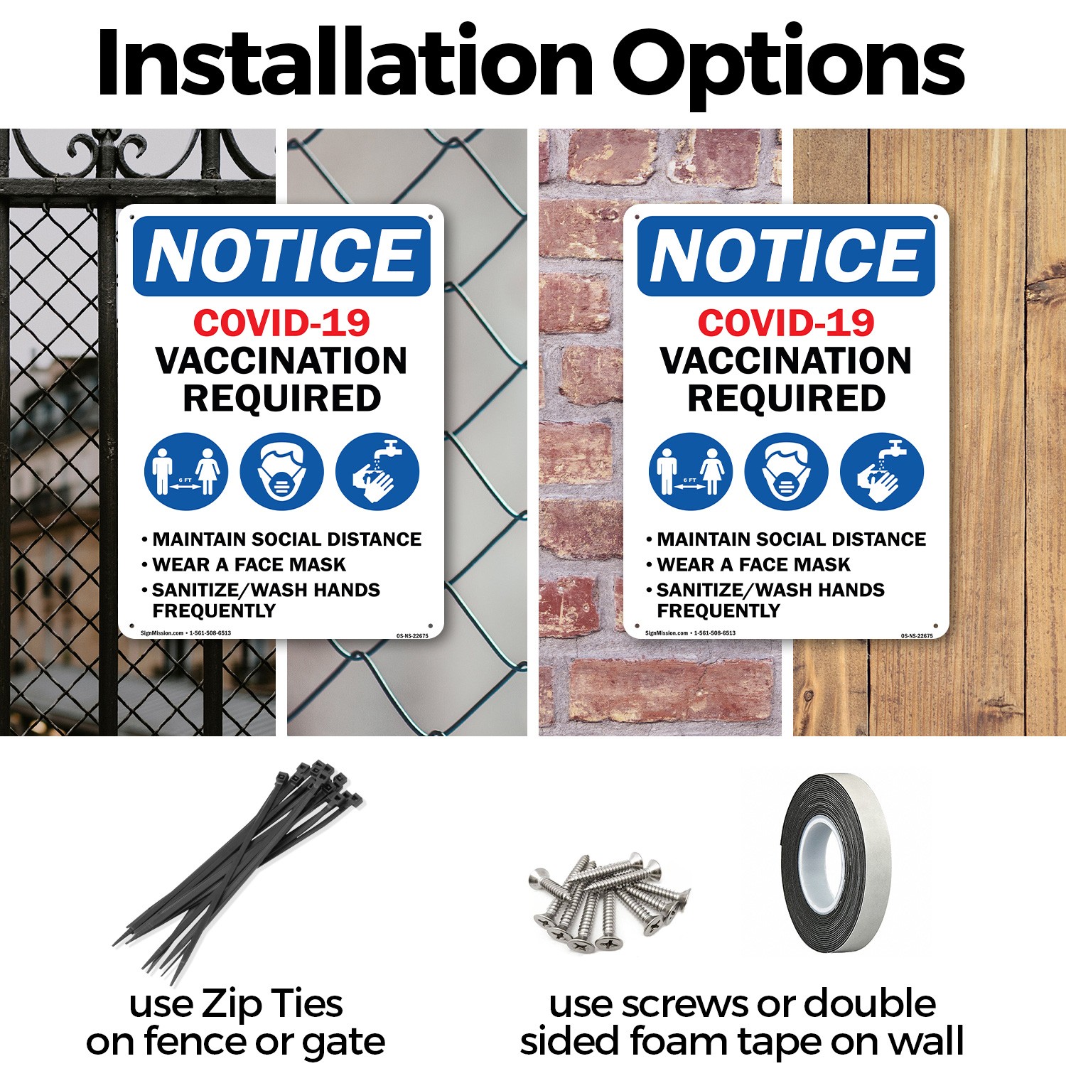 Covid-19 Vaccination Required Public Safety Sign Metal,, Decal 5 or 10 Pack