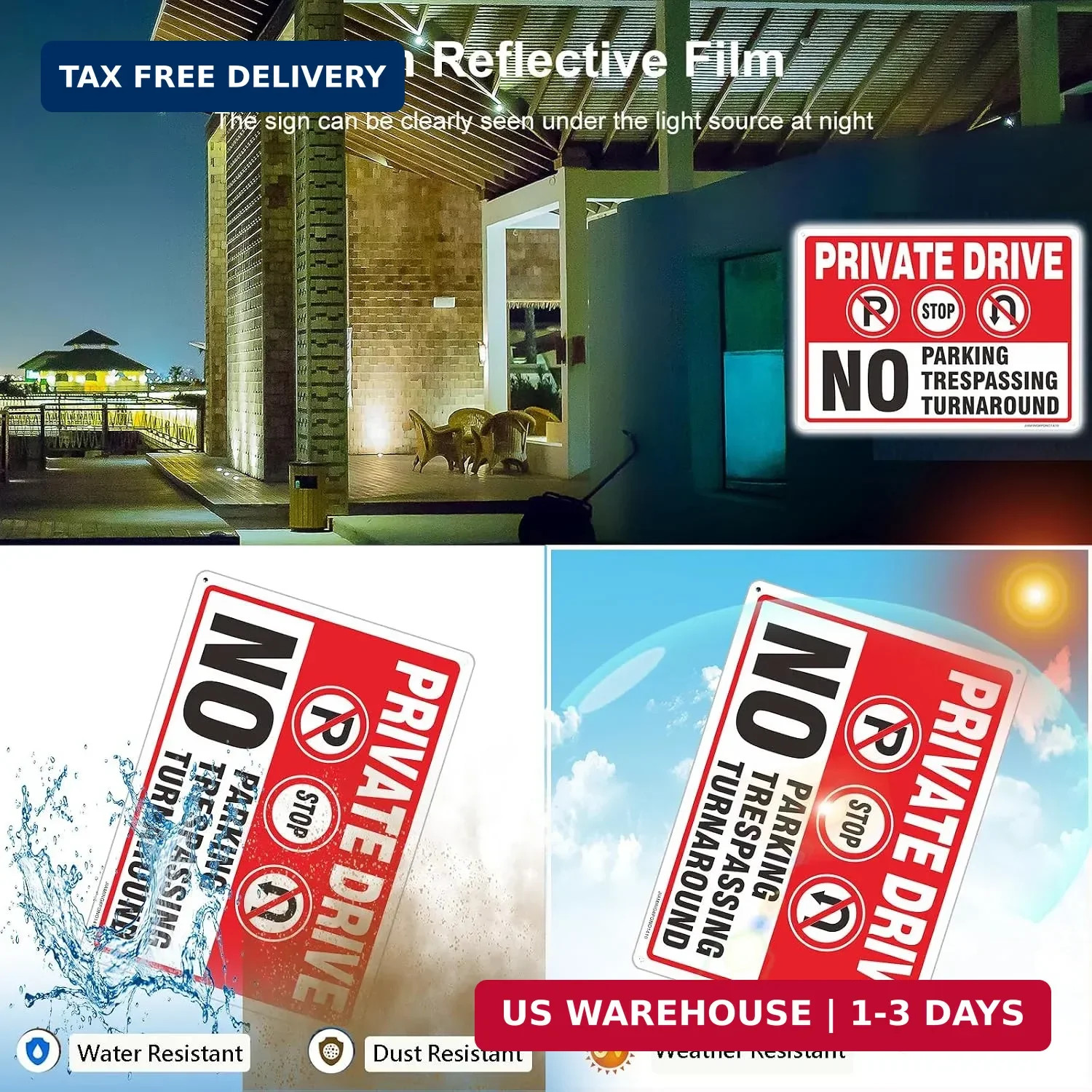 Private Drive No Turn Around Signs, 2 Pack 14×10 inches Driveway No Turnaround N