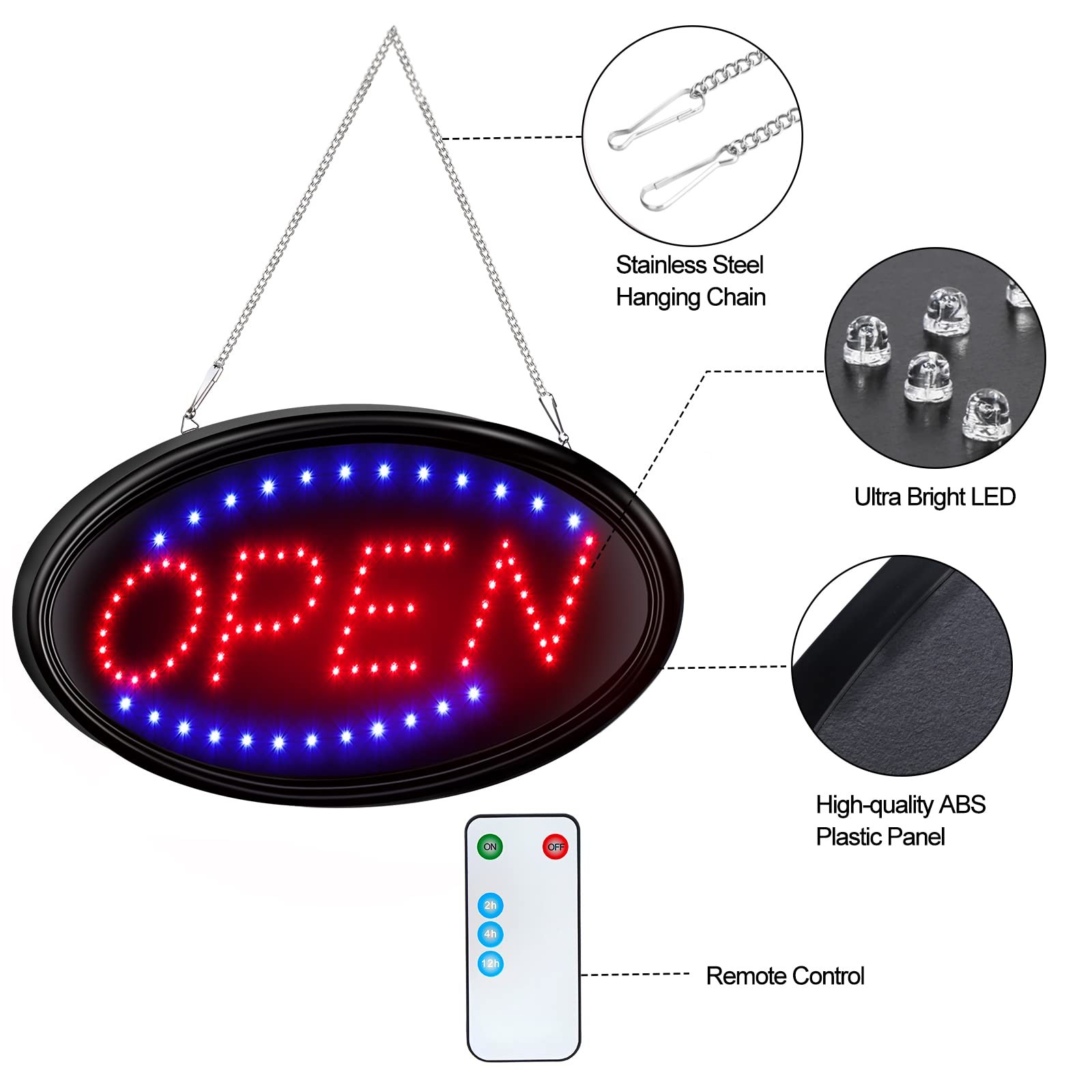 LED Open Sign with Remote, Ultra Bright Electric Light Up Signs for Business,…
