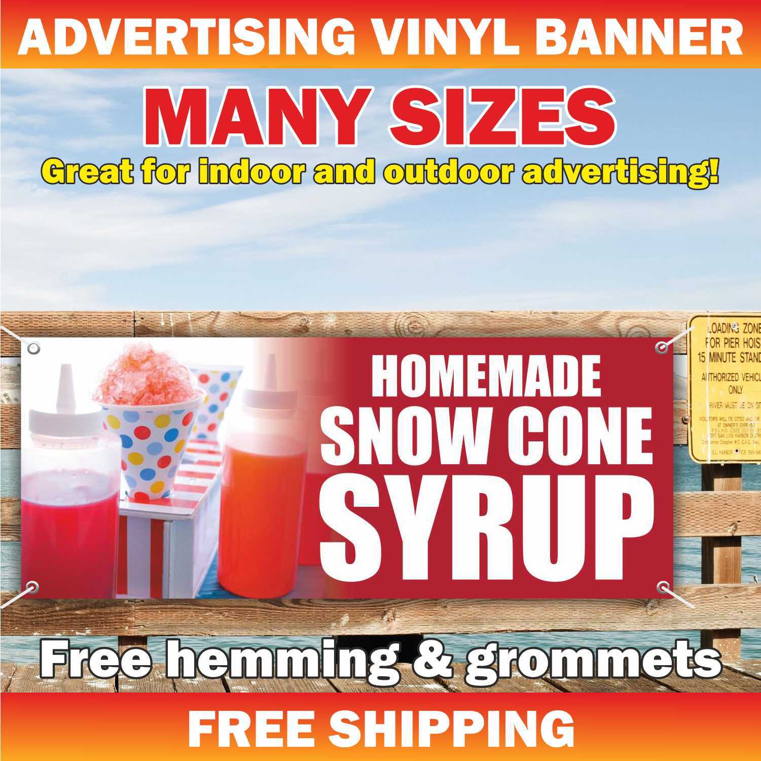 HOMEMADE SNOW CONE SYRUP Advertising Banner Vinyl Mesh Sign shaved ice cream