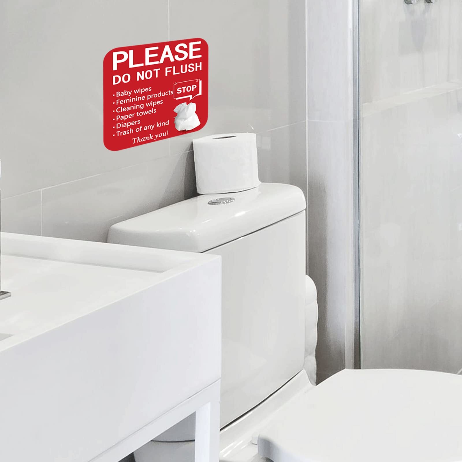 5 Pack 6×6 Inch Do Not Flush for Bathroom, Self-adhesive