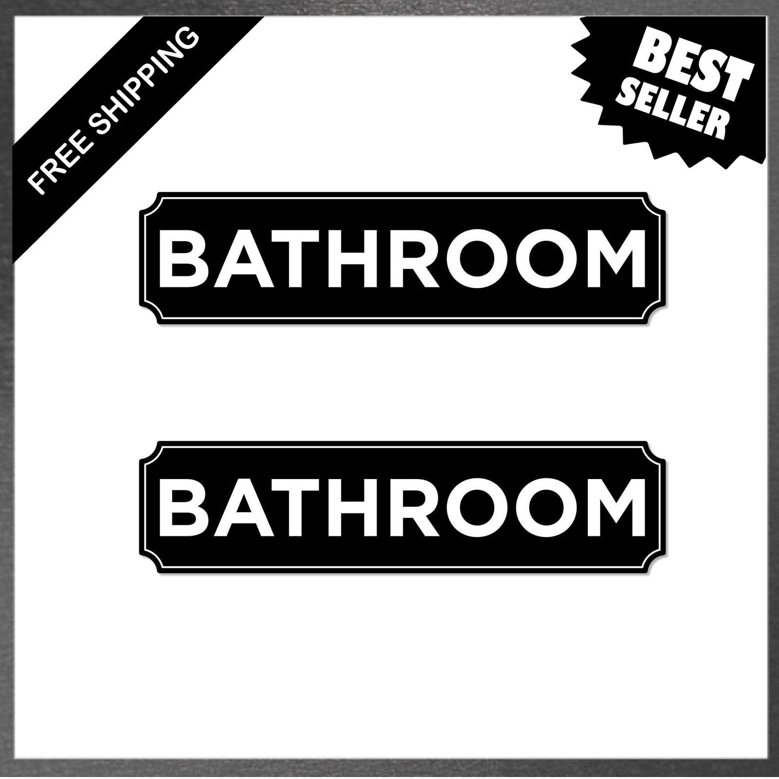 Bathroom Signs Decor Black Vinyl 8×2 Inches Unisex Restroom Door Stickers Set of